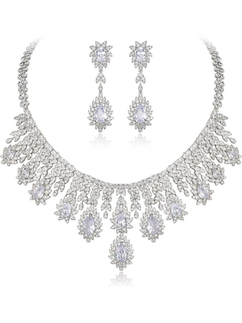 Sparkling Cubic Zirconia Jewelry Set for Women - Statement Necklace & Dangle